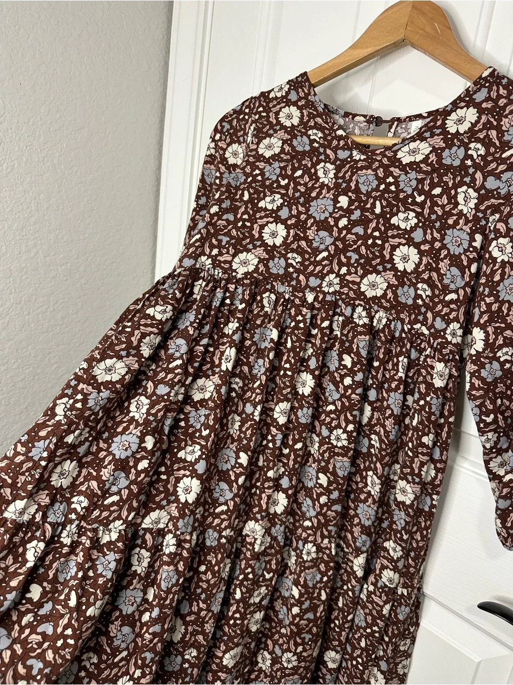 Rylee + Cru Brown Floral Holiday Bloom Gillian Tiered Dress 10-12Y Boho Cottage